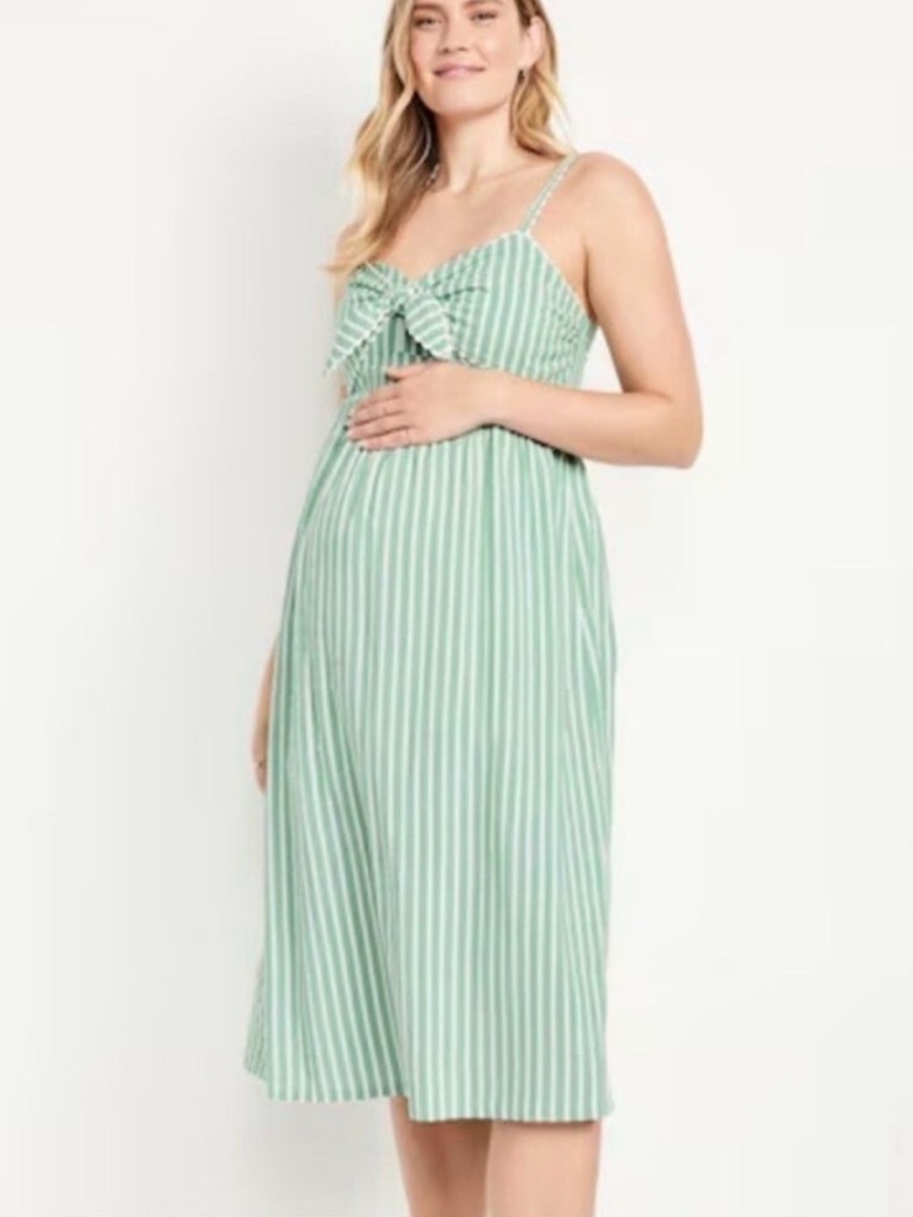 Old Navy Mint Green & White Striped Maternity Tie-Front Midi Dress